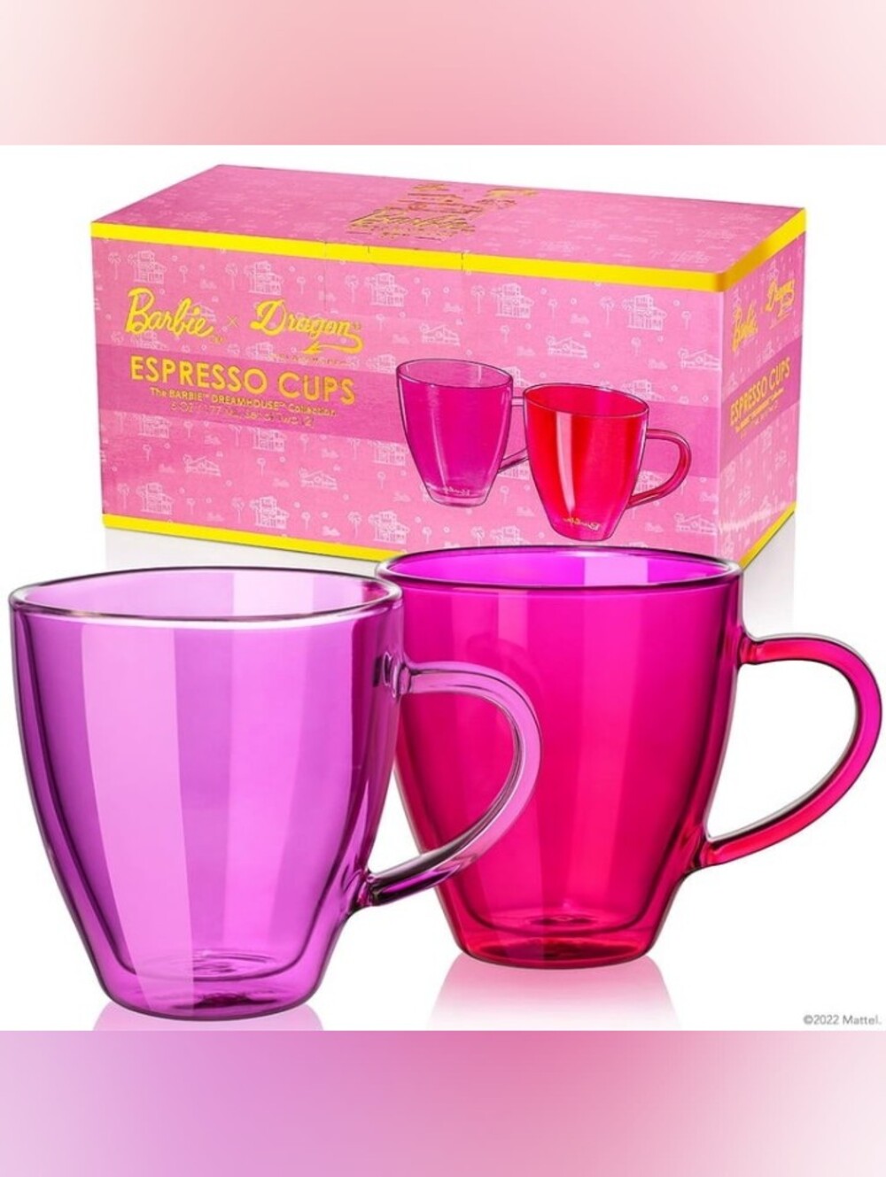 NEW Barbie x Dragon Glassware 6 oz Espresso Cups Dreamhouse Set of 2